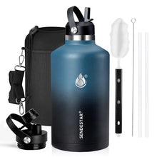 SENDESTAR Water Bottle 32oz Double Wall Vacuum Insulated Leak Proof Stainless Steel Sports Water Bottle—Wide Mouth with New Flex Straw Lid & Spout Lid (Deep Blue&Black)