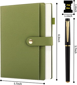 A5 Lined Leather Journal Notebook, Hardcover Journal Set with Pen, Monthly Index Tabs and Gift Box, 320 Pages 100GSM Thick Paper, Thick Daily Diary, Journal for Women, Men, School, Travel, Work(Green)