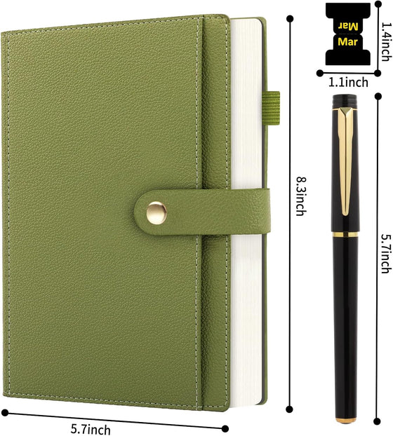 A5 Lined Leather Journal Notebook, Hardcover Journal Set with Pen, Monthly Index Tabs and Gift Box, 320 Pages 100GSM Thick Paper, Thick Daily Diary, Journal for Women, Men, School, Travel, Work(Green) - hover image