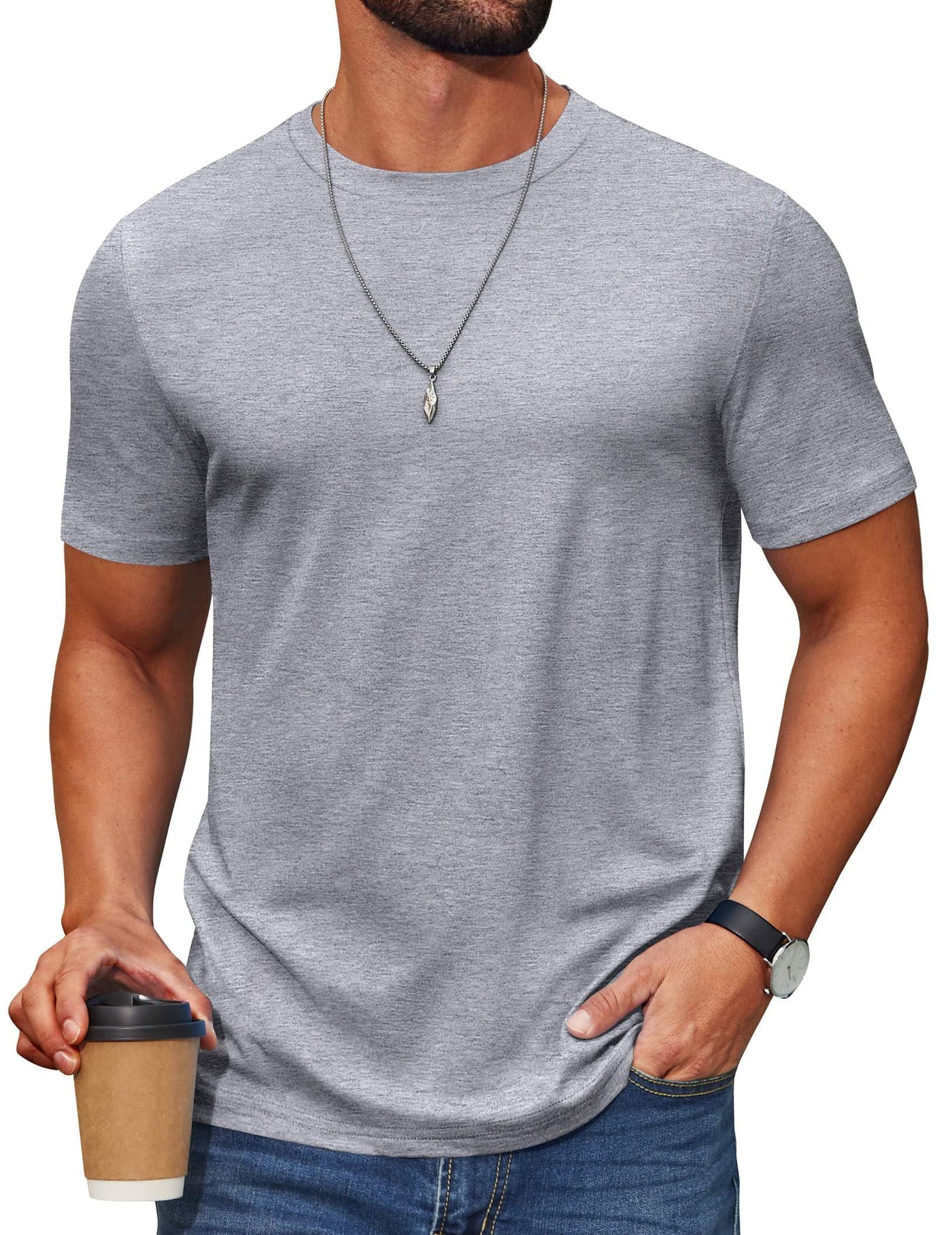 COOFANDY Men's T Shirt Short Sleeve Cotton Blend T-Shirts Crew Neck Casual Summer Basic Tee Shirts