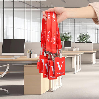 25 Sets Visitor Badge Lanyard with Clips Breakaway Reusable Temporary PVC Pass Card for Event Fundraising Company Exhibition Guest School Activities 3.54 x 2.13inch Red