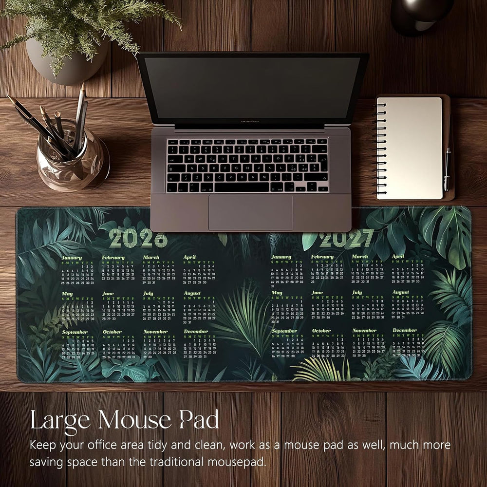 2026-2027 Two-Year Calendar Desk Pad, Large Waterproof Mouse Pad with Stitched Edges Non-Slip Rubber Base, Multi-Functional Desk Mat for Office Home Gaming Business