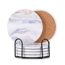 6Pcs Drink Coasters with Holder, Marble Style Ceramic Drink Coaster, Absorbent Coasters Set Suitable for Kinds of Cups, Modern Style Coaster for Coffee Table, 4 Inches