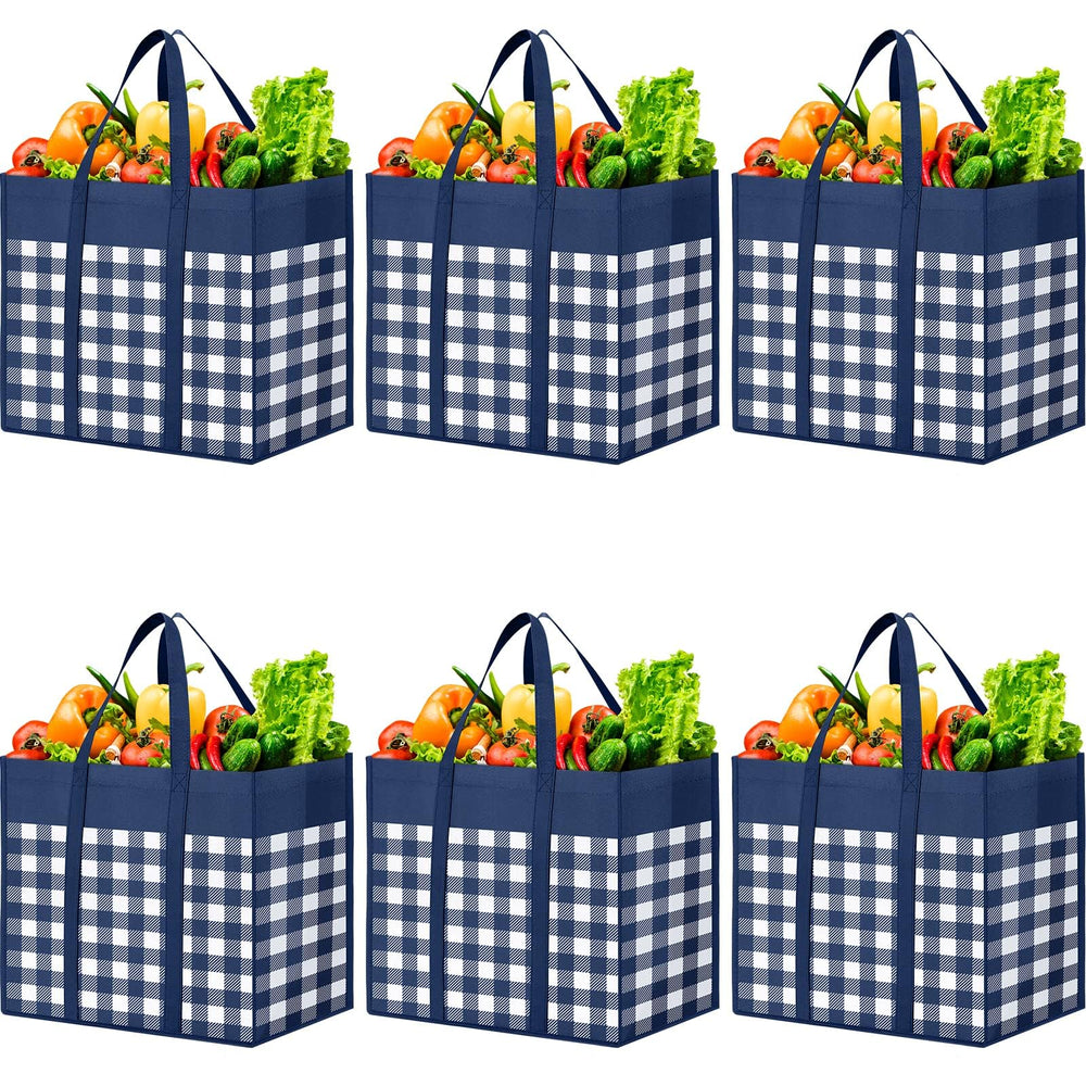 WOWBOX Reusable Grocery Bags,4-Pack, Foldable Reusable Shopping Tote Bags bulk with Reinforced Handles,Large Storage Bags with Water Resistant Coating for Groceries,Multipurpose,Black-White