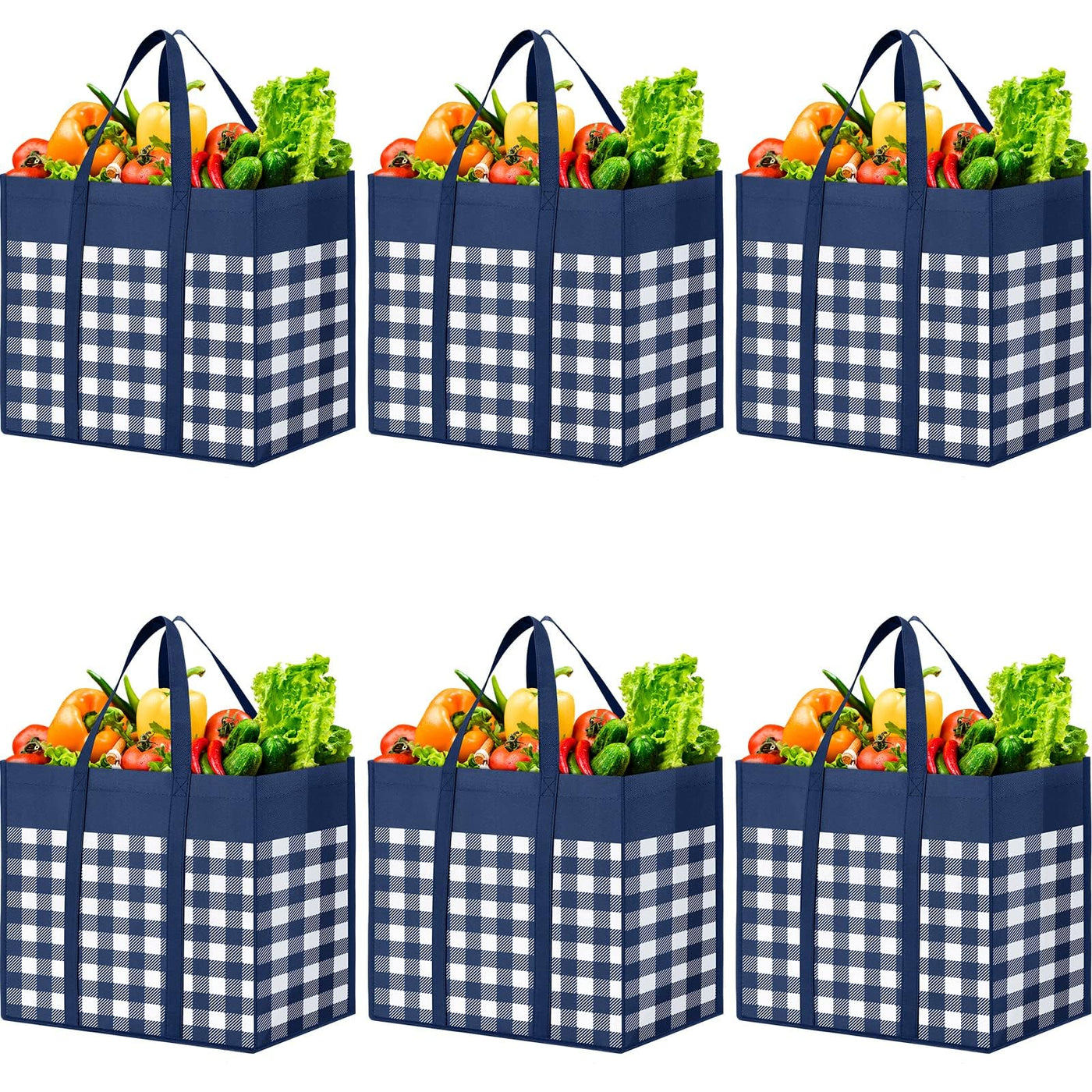 WOWBOX Reusable Grocery Bags,4-Pack, Foldable Reusable Shopping Tote Bags bulk with Reinforced Handles,Large Storage Bags with Water Resistant Coating for Groceries,Multipurpose,Black-White