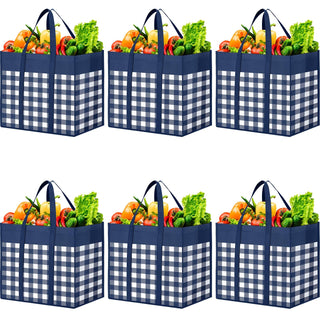 WOWBOX Reusable Grocery Bags,4-Pack, Foldable Reusable Shopping Tote Bags bulk with Reinforced Handles,Large Storage Bags with Water Resistant Coating for Groceries,Multipurpose,Black-White