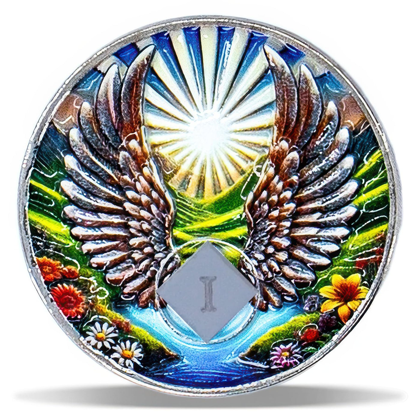 2 Year Angel Wings Sobriety Coin – Radiant Sunrise NA Medallion – Spiritual Token for Recovery & Clean Time – Empowering NA AA Chips – Gift for Men & Women