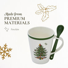 Spode Christmas Tree Mug & Spoon Set, 14 Oz Porcelain Mug for Coffee, Tea, Milk, Hot Cocoa - Festive Gift Box - Dishwasher & Microwave Safe - Holiday Collection Design for Gifting (Christmas Tree)