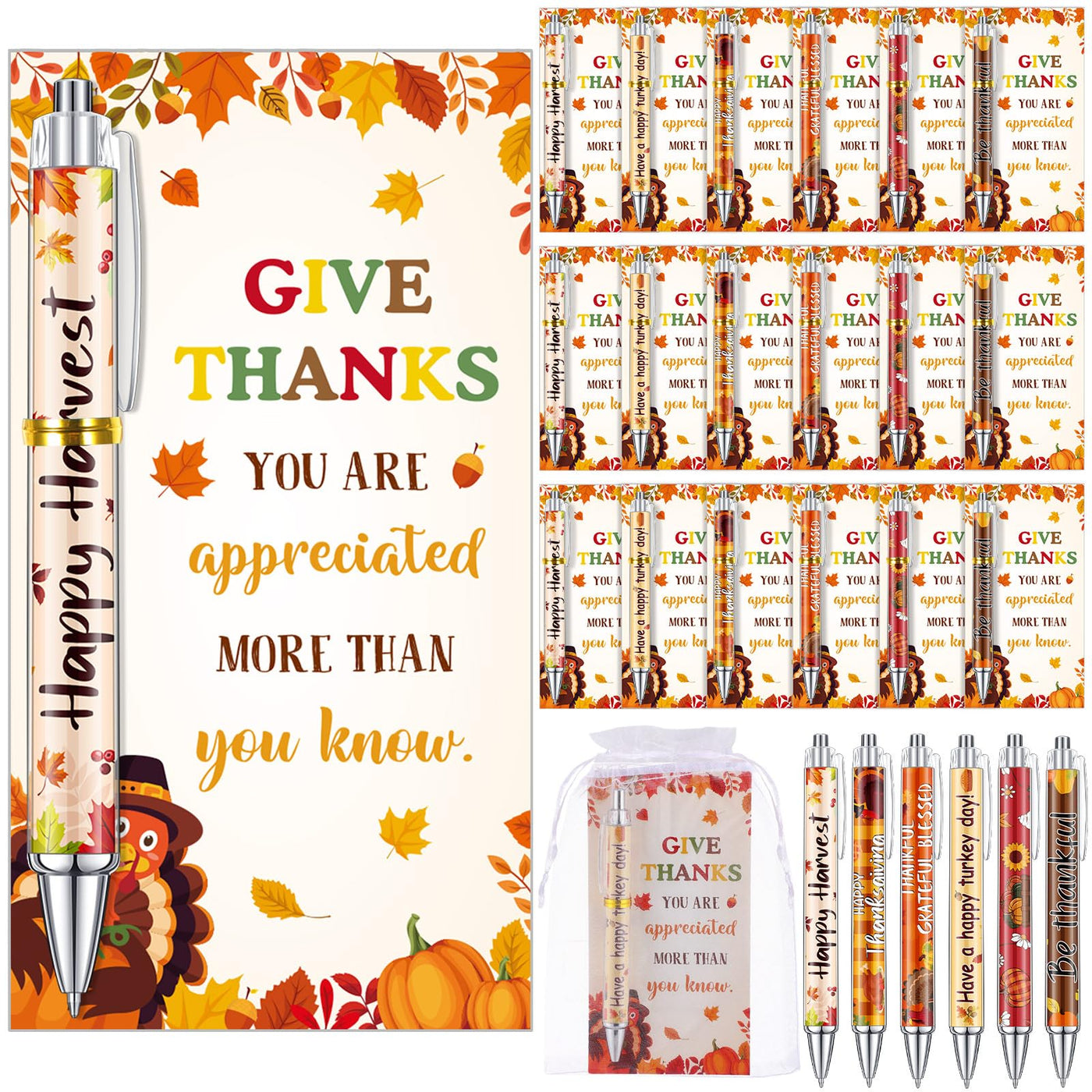 Marspark 30 Set Welcome Back to School Gifts Bulk Ballpoint Pens and Greeting Cards Set with Bags Twist Ties Composition First Day of School Gifts for Teacher Student Classroom Party Favors Supplies