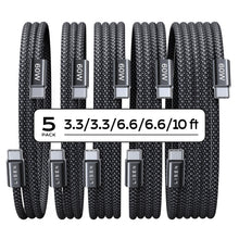 LISEN USB C to USB C Cable, 5-Pack [3.3/3.3/6.6/6.6/10FT] for iPhone 17 Charger Cord, 60W C to C Cable Fast Charging for iPad, iPhone 16 15 Pro Max, Galaxy S25/S24 USBC to USBC Cable Gifts for Men