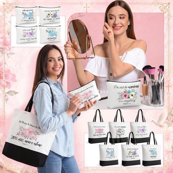 Aliceset 12 Pcs Christian Religious Gift for Women Bulk Included Bible Verse Canvas Tote Bag with Cosmetic Bag for Her Women Sister Mom Wife Birthday Mothers Day(Classic) - hover image