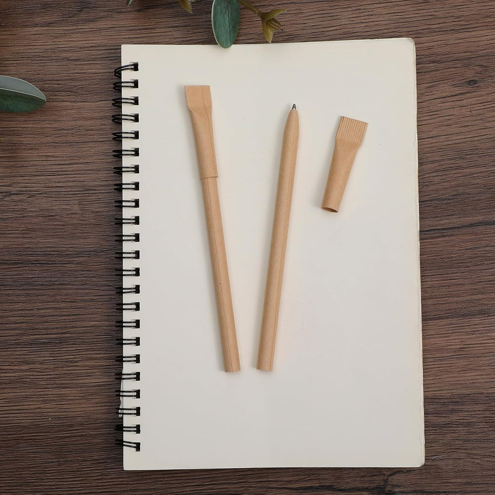 100pcs Paper Pens with Black Ink - Eco-Friendly Recyclable Cardboard Barrel Pens, Bullet Tip 1.0mm for Smooth Writing, Office School Supplies