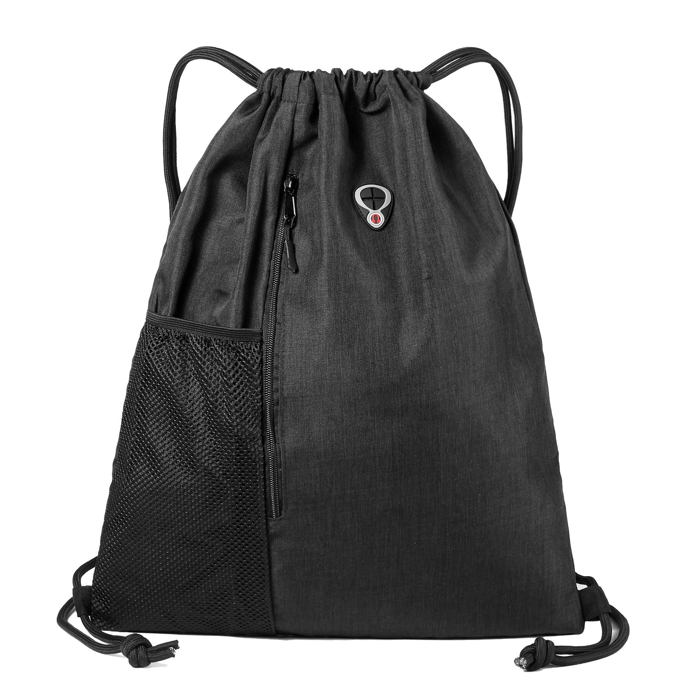 BeeGreen Black Drawstring Backpack Gym Bag For Men Women String Sports Backpack With Water Bottle Mesh Pockets And 2 Zippered Pocket Large Cinch Sackpack Workout Bag 16" x 20"
