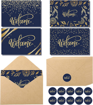 Fumete 48 Sets Welcome Cards Bulk with Kraft Envelopes and Stickers for Guest Employee Greeting Cards Assorted Paper for Birthday Business Wedding New Home Baby Shower(Blue)