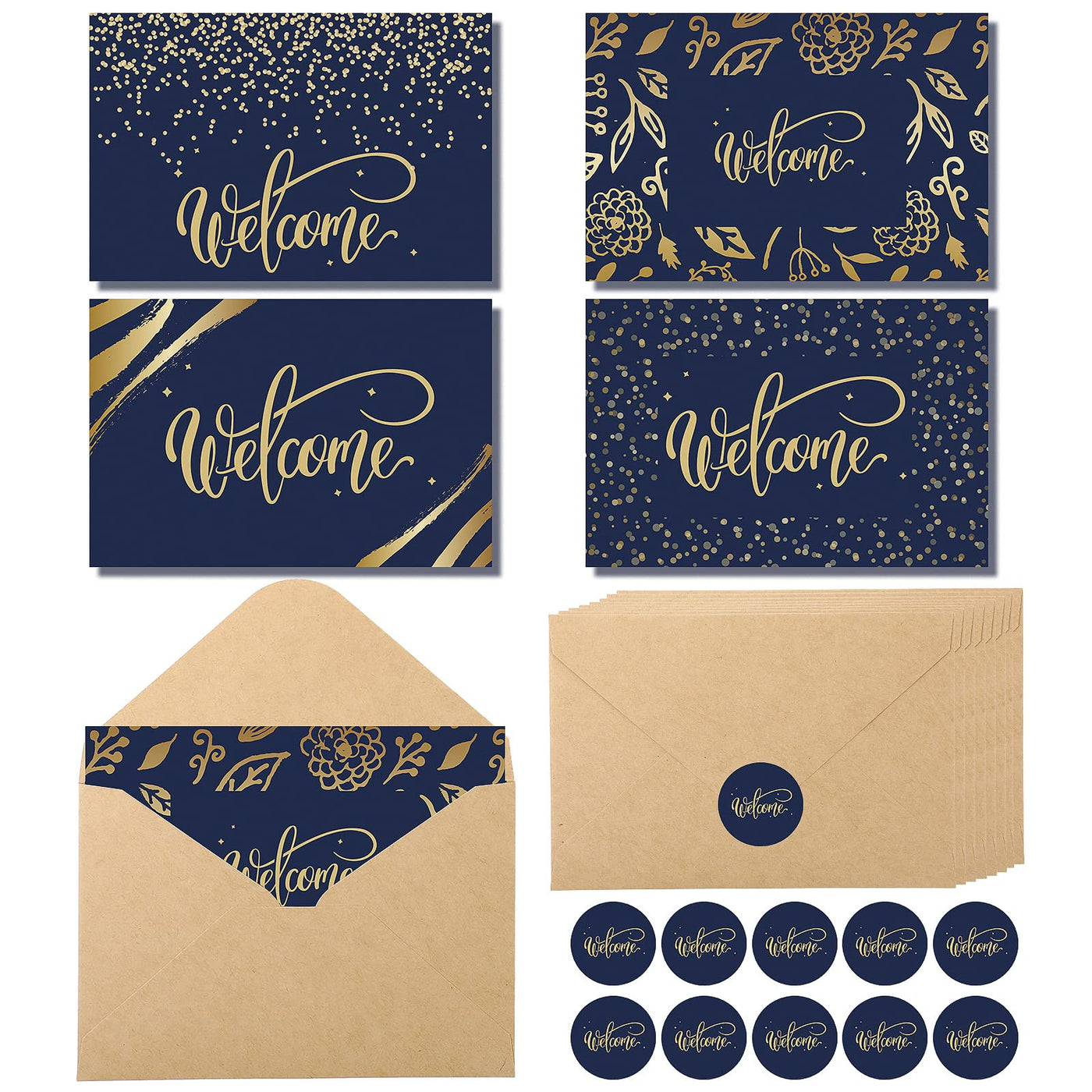 Fumete 48 Sets Welcome Cards Bulk with Kraft Envelopes and Stickers for Guest Employee Greeting Cards Assorted Paper for Birthday Business Wedding New Home Baby Shower(Blue)