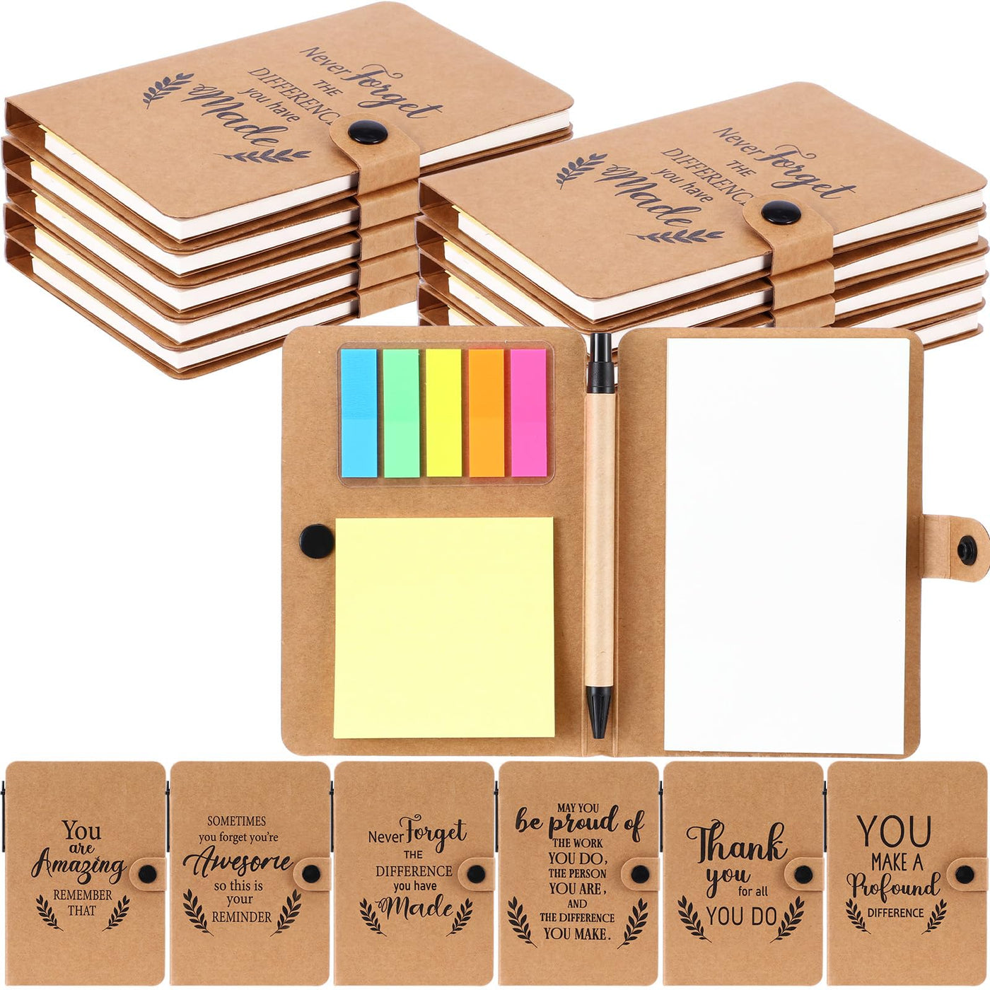 Resurhang 36 Pack Appreciation Gifts Bulk Inspirational Spiral Notebook with Sticky Note Pen, Note Pads Motivational Journals Thank You Gifts for Employee Volunteer Teacher Nurse Team (Pattern)
