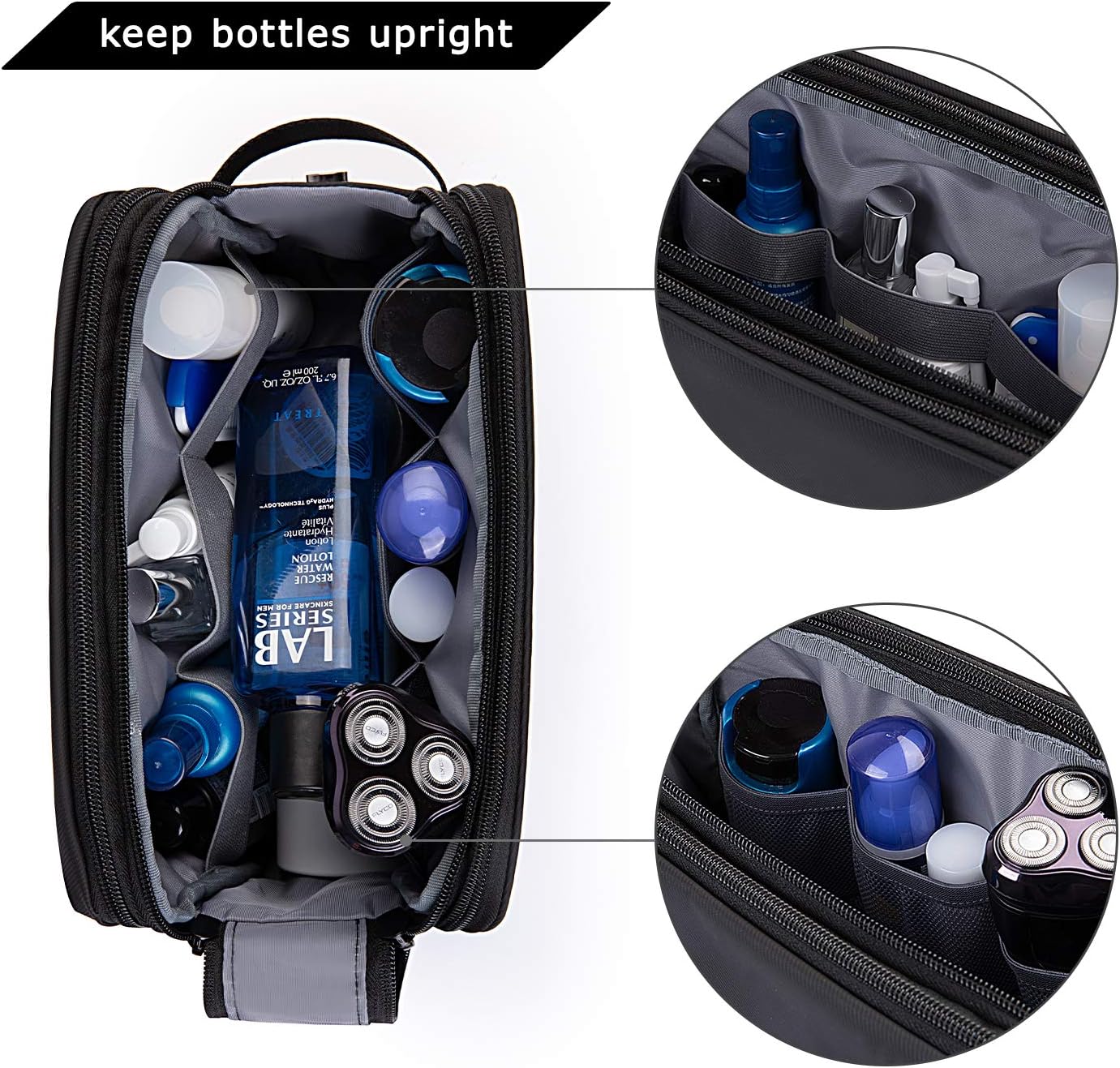 BAGSMART Toiletry Bag for Men, Travel Toiletry Organizer Dopp Kit Water-resistant Shaving Bag for Toiletries Accessories, Door Room Essentials, Black-medium