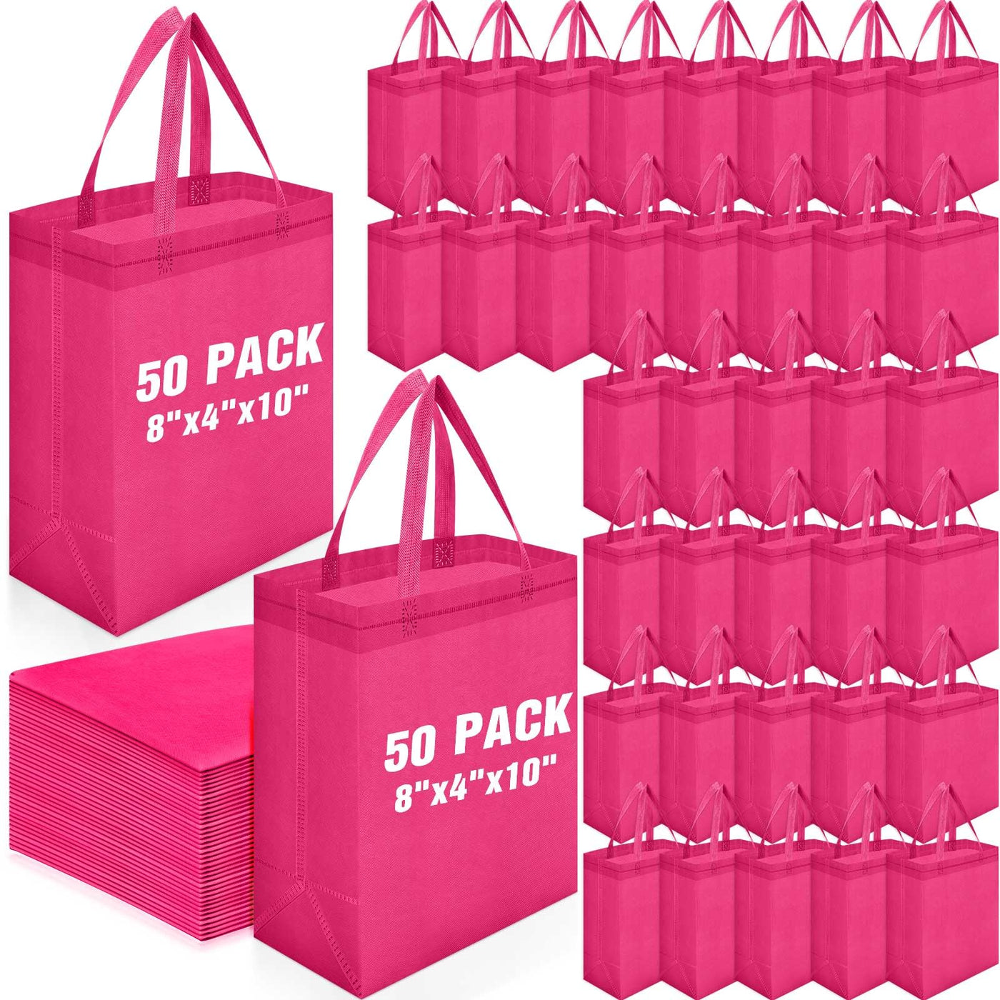 Windyun 50 Pcs Reusable Tote Bag Bulk 8 x 4 x 10 Inch Non Woven Shopping Bag with Handle Reusable Portable Grocery Gift Tote (Black)
