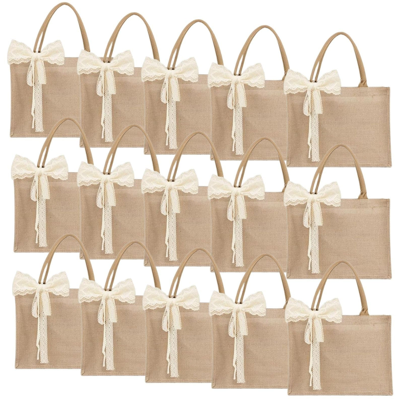 Small 6pcs Burlap Tote Bag Set with Handles, 11*9.45*3.94 Inch Waterproof Reusable Blank Grocery Bags with Ribbon Large Jute Tote for Women Bridesmaid Gift Beach Shopping Wedding Travel DIY