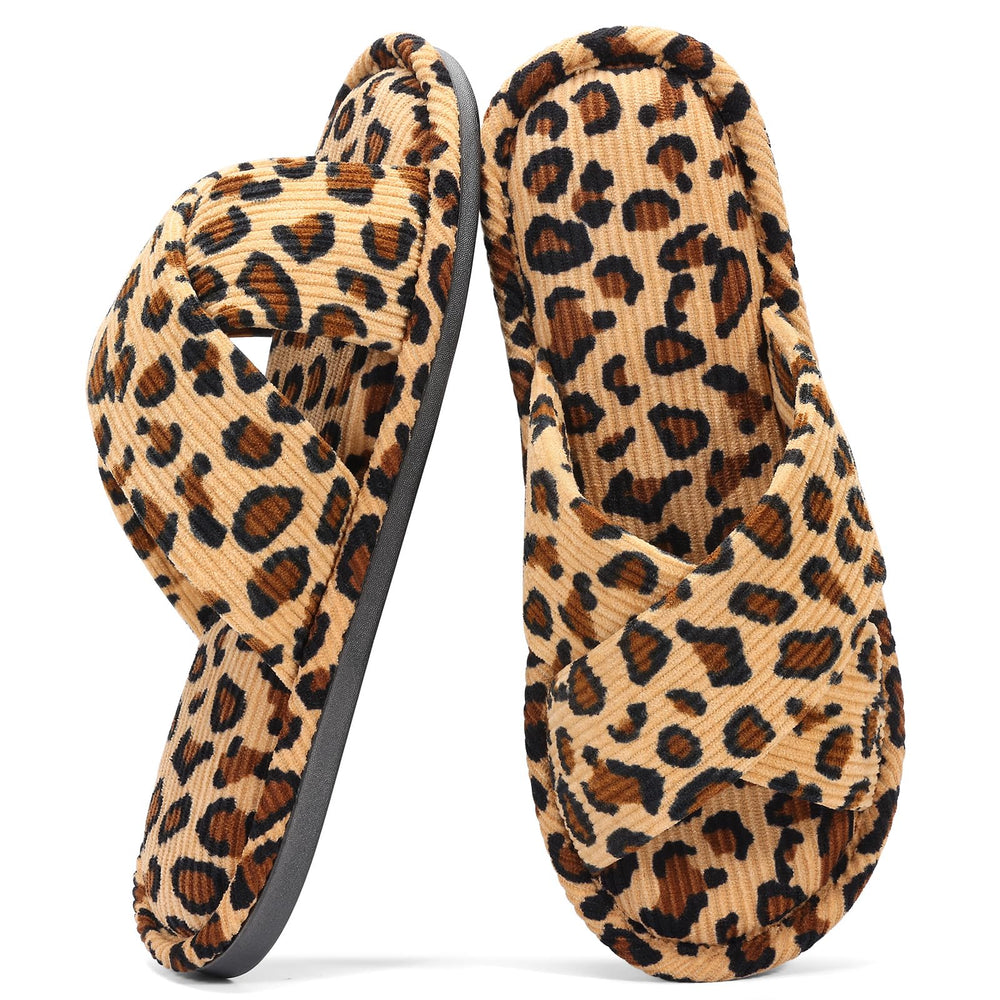 Evshine House Slippers for Women Memory Foam Bedroom Slippers Corduroy Open Toe Slides Shoes Indoor and Outdoor