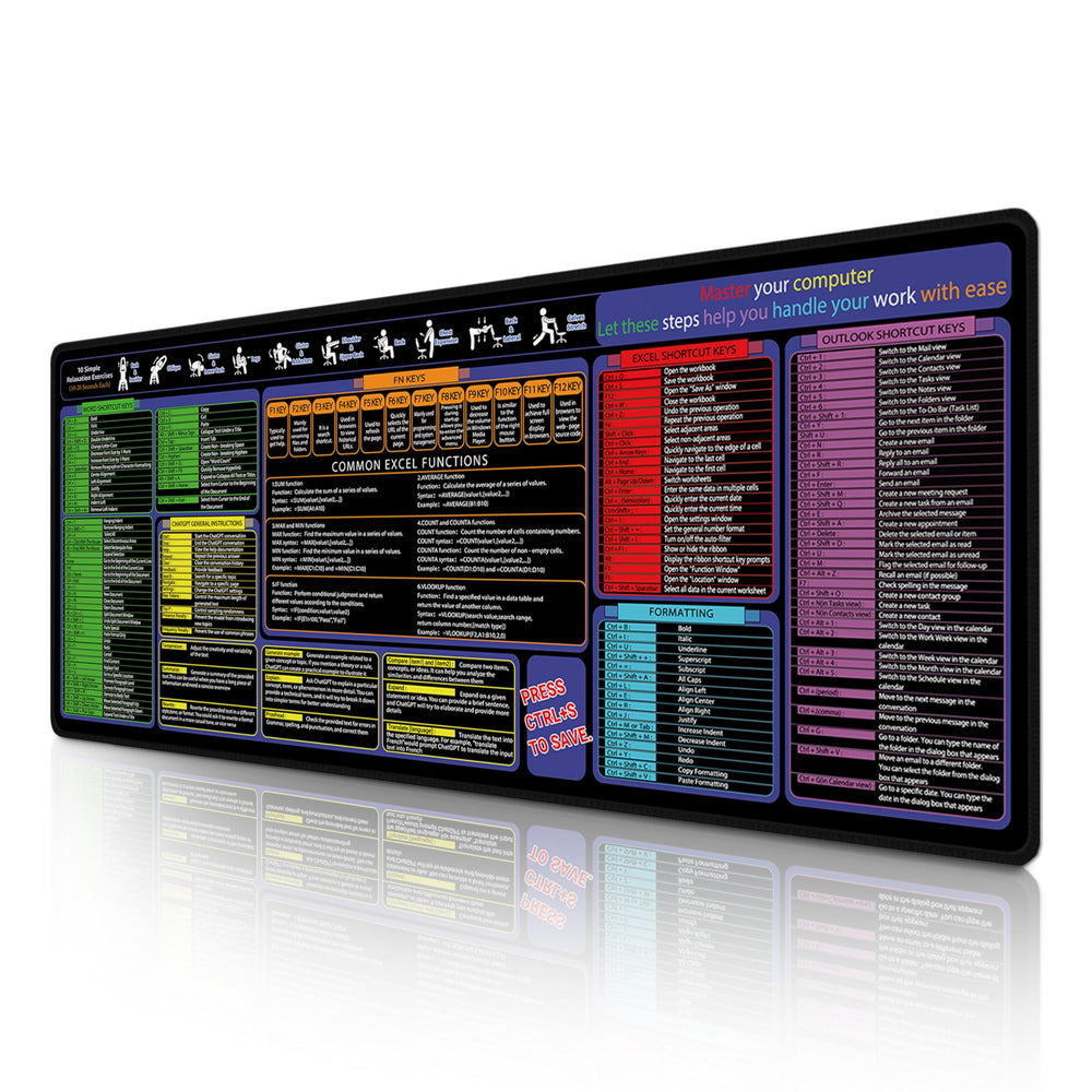 All-in-One Office & Gaming Mouse Pad: Excel/Word/Power Point Mouse pad - XL Waterproof, Non-Slip Desk Mat with Stitched Edges 31.5 x 11.8inches x 3mm