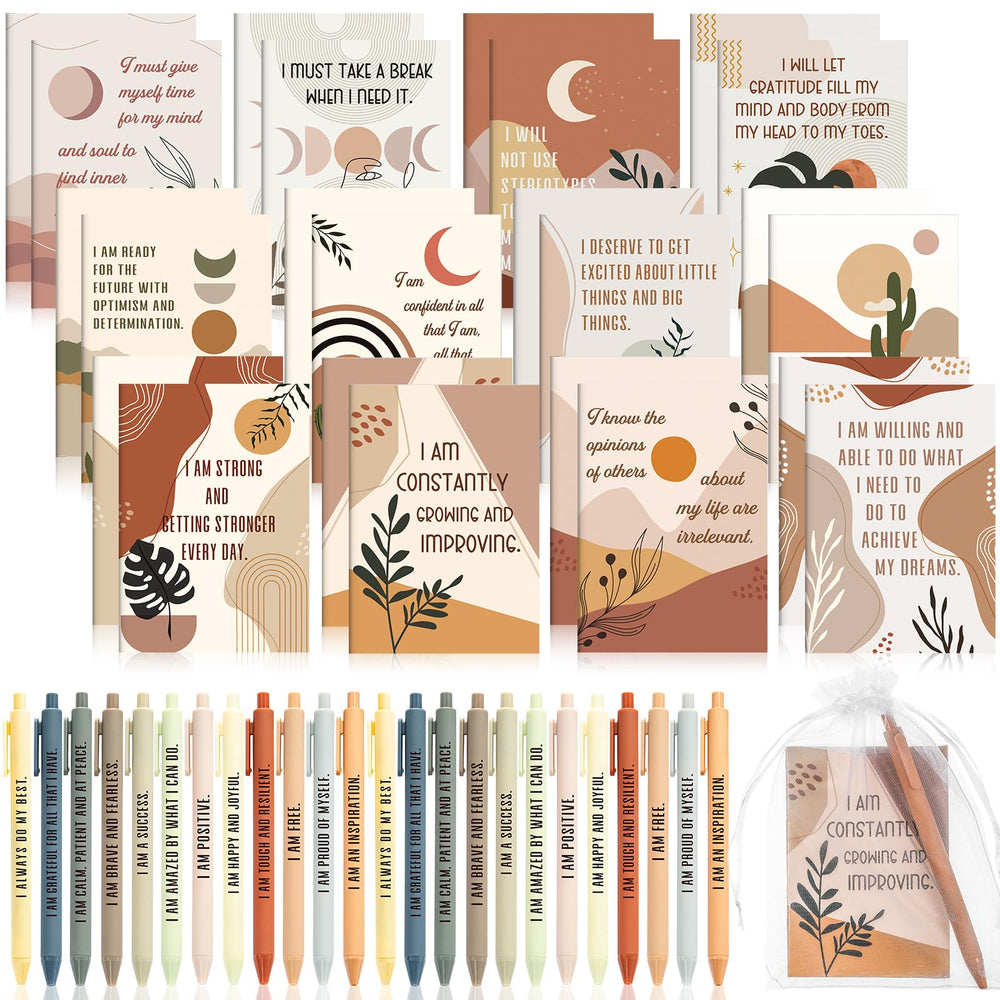 Mooliwe 24 Pcs Positive Affirmation Gift Set Gratitude Notebooks with Pens Small Bags Motivational Encouragement Notepads Daily Affirmations Journal for Women Stress Relief Self Care (Watercolor)