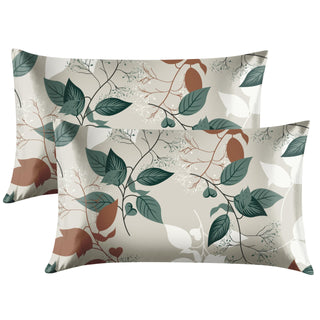 EXQ Home Silky Satin Pillowcase for Hair and Skin,Printed Pillow Cases Standard Size Set of 2 Satin Pillow Case 2 Pack with Envelope Closure(Ink Leaf, 20x26)