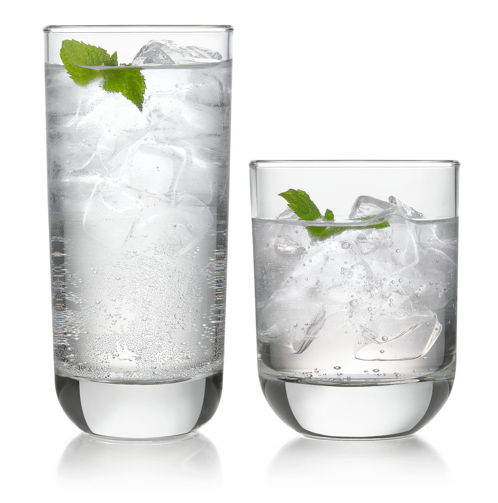 Libbey Ascent Tumbler and Rocks Drinking Glasses Set of 16, Glass Drinking Glasses with Curvature, Versatile Glassware Set for Parties and More