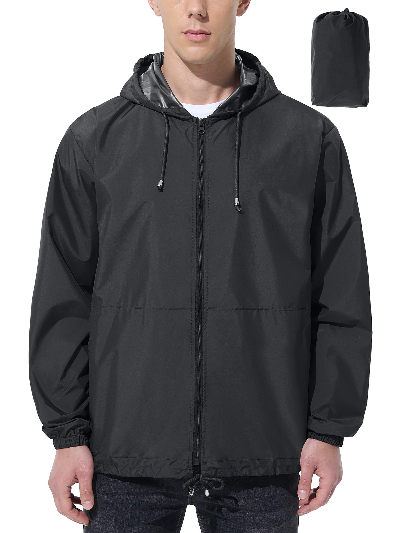 UIQUR Mens Rain Jacket Raincoat Windbreaker Running Waterproof Lightweight Packable with Hood Travel Hiking Cycling