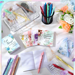 Mooliwe 24 Pcs Positive Affirmation Gift Set Gratitude Notebooks with Pens Small Bags Motivational Encouragement Notepads Daily Affirmations Journal for Women Stress Relief Self Care (Watercolor)