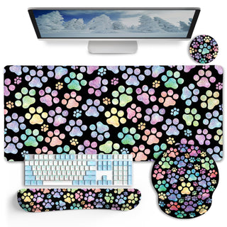LIMKRIAN Desk Mat Set, Large Gaming Mouse Pad with Wrist Rest, Ergonomic Mouse Pad Keyboard Mat Wrist Support, Cup Coaster, Home Office Desk Accessories Decor Supplies, Funny Black Cat