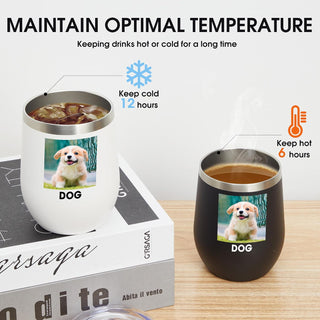 Personalized Wine Tumbler Glasses Print in USA Stainless Steel Travel Customized Coffee Cup with Lid & Straw Double Wall Insulated Mug with Colorful Text Logo Photo
