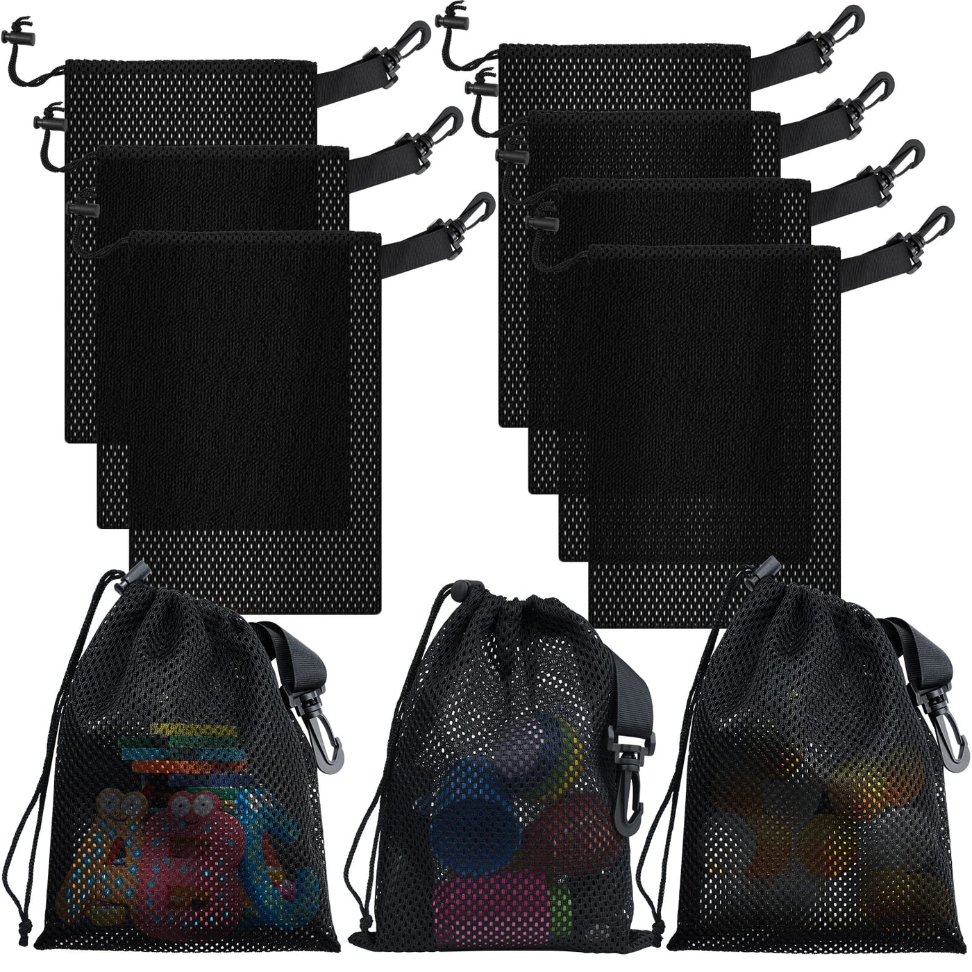 10 PCS With Clips Mesh Drawstring Bags, Portable Nylon Storage Bags for toy,Sports Storage,Outdoor activities etc. (5.9x7.9in)