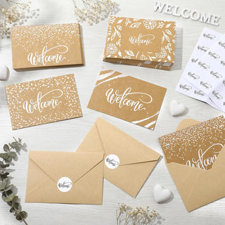 Fumete 72 Sets Bulk Welcome Card for Guest with Kraft Envelope Sticker Blank 6x4 in Interior Welcomes Note Card Paper Hotel Business Greeting Postcard Wedding Employee Team(White)