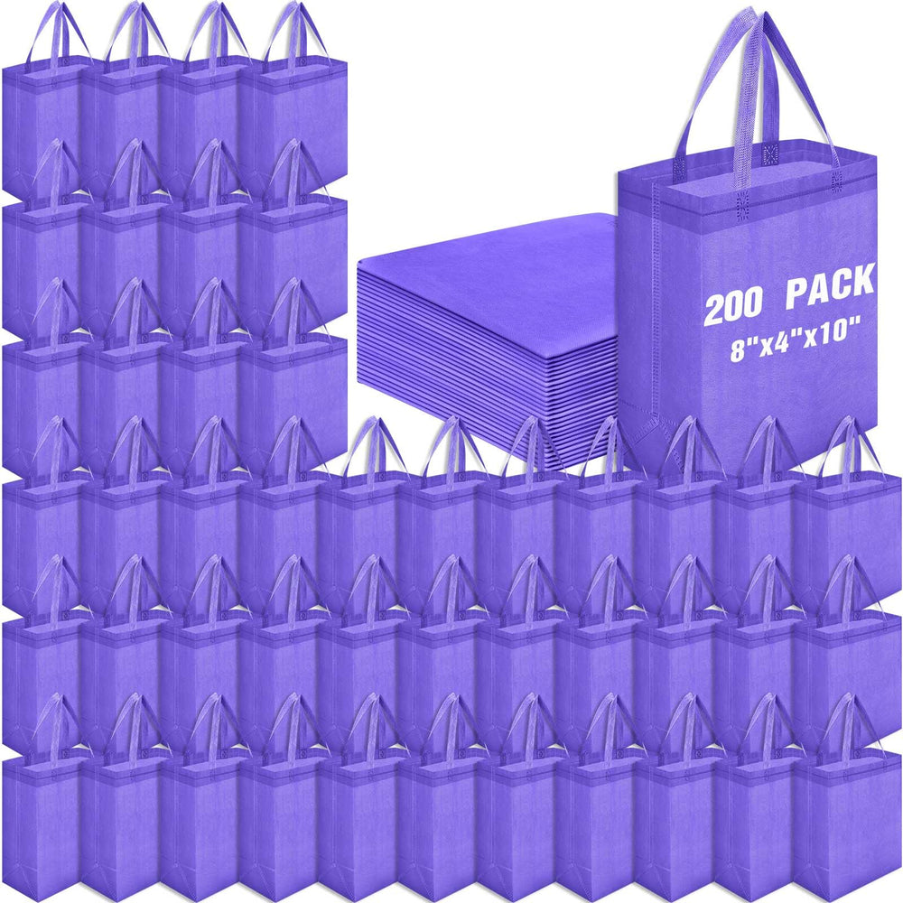 Windyun 50 Pcs Reusable Tote Bag Bulk 8 x 4 x 10 Inch Non Woven Shopping Bag with Handle Reusable Portable Grocery Gift Tote (Black)