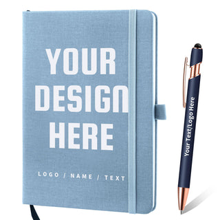 Personalized Notebook and Pen, Custom Notebooks Cover with Logo/Text/Image, Customizable A5 & A6 Leather Notebook, Lined Journals Present for Business Students Teacher (200 Lined Pages)