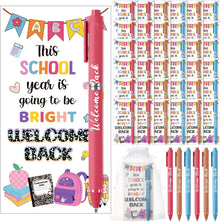 Marspark 30 Set Welcome Back to School Gifts Bulk Ballpoint Pens and Greeting Cards Set with Bags Twist Ties Composition First Day of School Gifts for Teacher Student Classroom Party Favors Supplies
