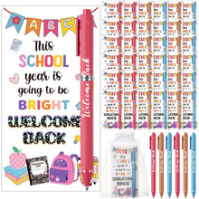 Marspark 30 Set Welcome Back to School Gifts Bulk Ballpoint Pens and Greeting Cards Set with Bags Twist Ties Composition First Day of School Gifts for Teacher Student Classroom Party Favors Supplies