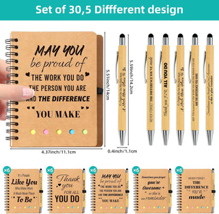 60 Pcs/30 Sets Employee Appreciation Gifts Bulk - Inspirational Spiral Notebooks with Motivational Pens, Thank You Gifts, Valentines Gift for Staff, Coworkers,Teacher, Team, Nurse, Office & School