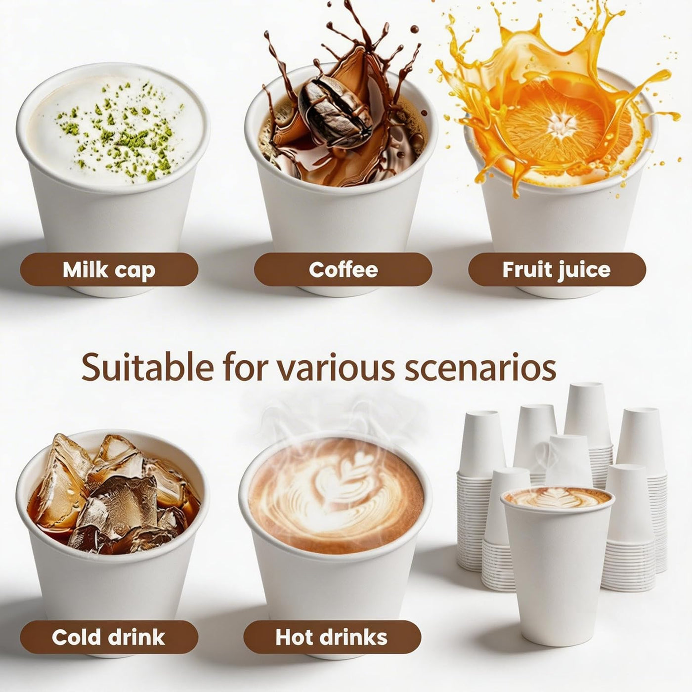 MOUMOULIFE 12 oz Disposable Paper Coffee Cups, 100 Count – Leak-Resistant White Cups for Hot & Cold Drinks, Ideal for Office, Party, Travel, To Go & Daily Use