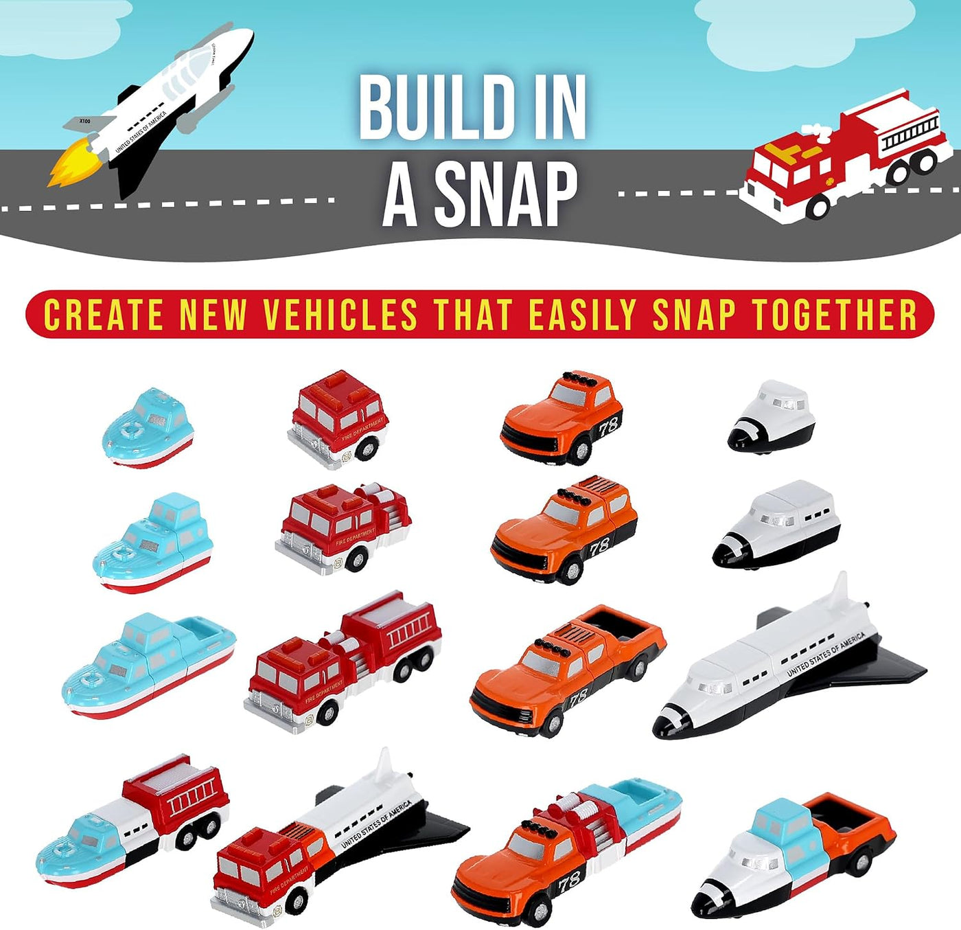 Popular Playthings Magnetic Vehicles for Toddlers 1–3, Mini Mix or Match Car Toys, Snap‑Together Interchangeable Parts for Creative Play, Travel‑Friendly Set of 4