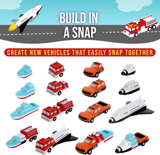 Popular Playthings Magnetic Vehicles for Toddlers 1–3, Mini Mix or Match Car Toys, Snap‑Together Interchangeable Parts for Creative Play, Travel‑Friendly Set of 4