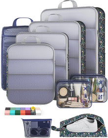 Veken 11-Pack Compression Packing Cubes for Travel Essentials,Compressible Expandable Large Luggage Suitcase Organizer Bags for Clothing,Durable Space Saver Bags with Toiletry Bags(Dark Green)