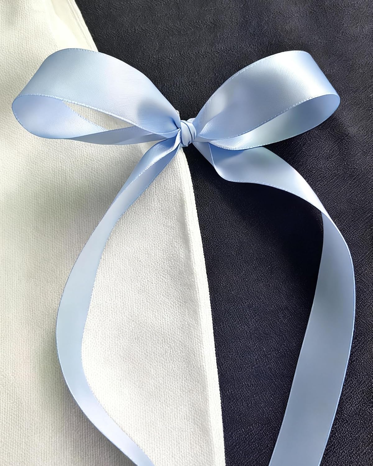 White Canvas Bride Tote Bag with Blue Satin Bows - Large Bridal Shower Gift Bag, Bachelorette Party Favor, Wedding Day Tote for Bride to Be & Bridesmaids