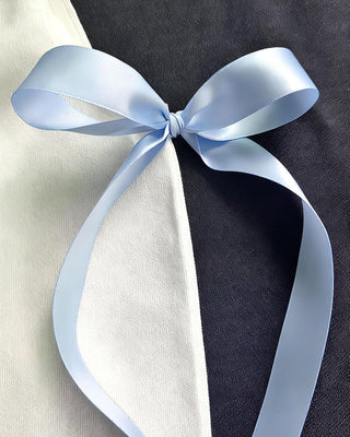 White Canvas Bride Tote Bag with Blue Satin Bows - Large Bridal Shower Gift Bag, Bachelorette Party Favor, Wedding Day Tote for Bride to Be & Bridesmaids
