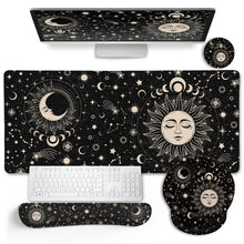 LIMKRIAN Desk Mat Set, Large Gaming Mouse Pad with Wrist Rest, Ergonomic Mouse Pad Keyboard Mat Wrist Support, Cup Coaster, Home Office Desk Accessories Decor Supplies, Funny Black Cat