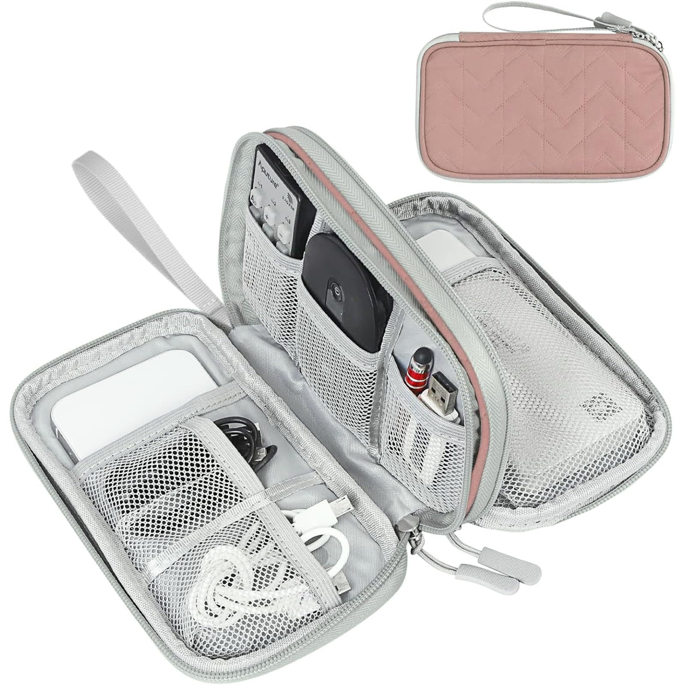 FYY Travel Cable Organizer Pouch Electronic Accessories Carry Case Portable Waterproof Double Layers All-in-One Storage Bag for Cord, Charger, Phone, Earphone Black