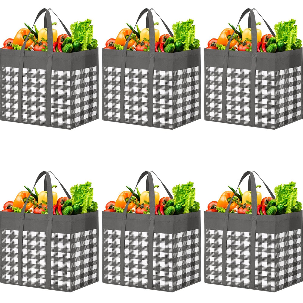 WOWBOX Reusable Grocery Bags,4-Pack, Foldable Reusable Shopping Tote Bags bulk with Reinforced Handles,Large Storage Bags with Water Resistant Coating for Groceries,Multipurpose,Black-White