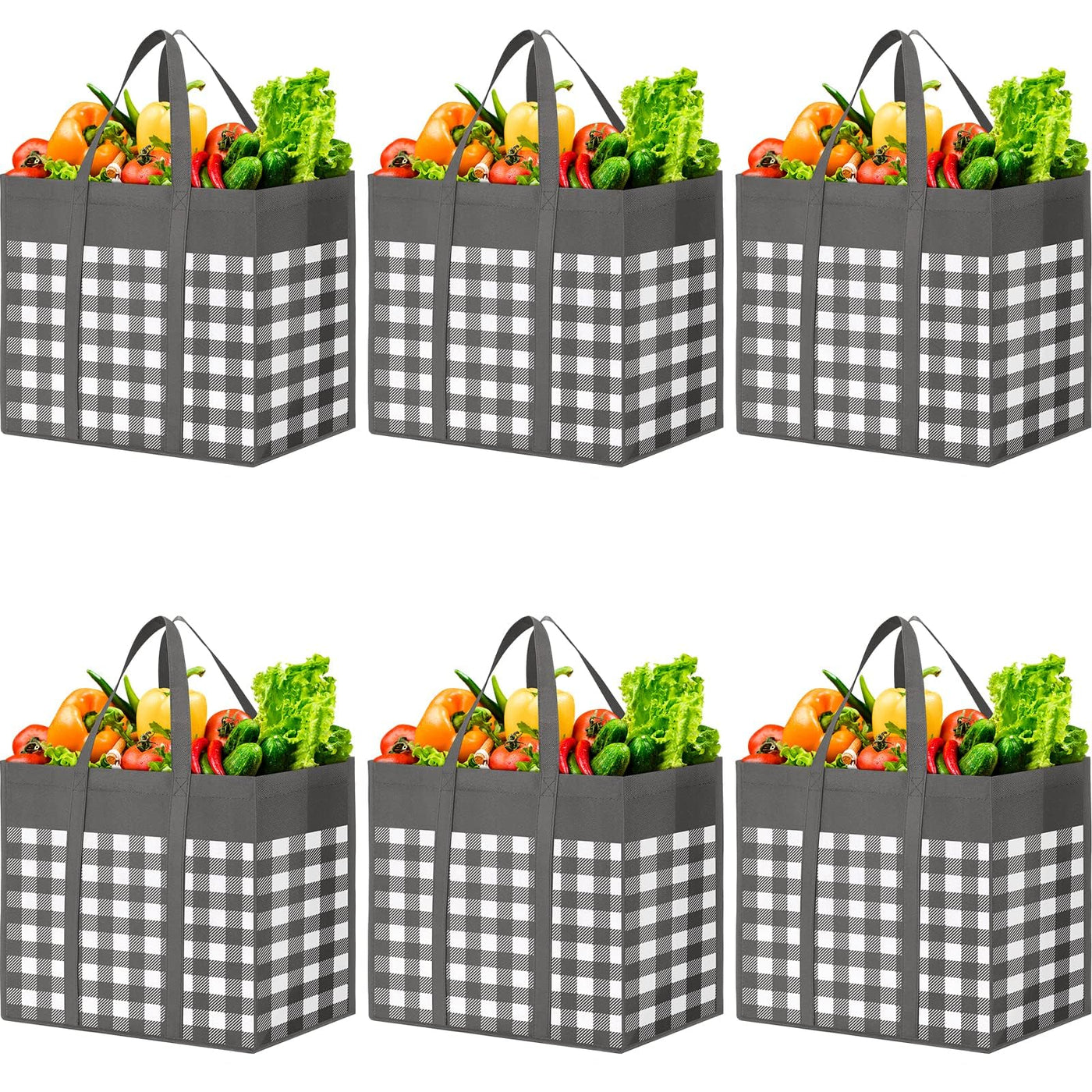 WOWBOX Reusable Grocery Bags,4-Pack, Foldable Reusable Shopping Tote Bags bulk with Reinforced Handles,Large Storage Bags with Water Resistant Coating for Groceries,Multipurpose,Black-White