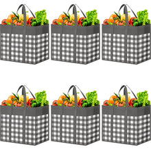 WOWBOX Reusable Grocery Bags,4-Pack, Foldable Reusable Shopping Tote Bags bulk with Reinforced Handles,Large Storage Bags with Water Resistant Coating for Groceries,Multipurpose,Black-White